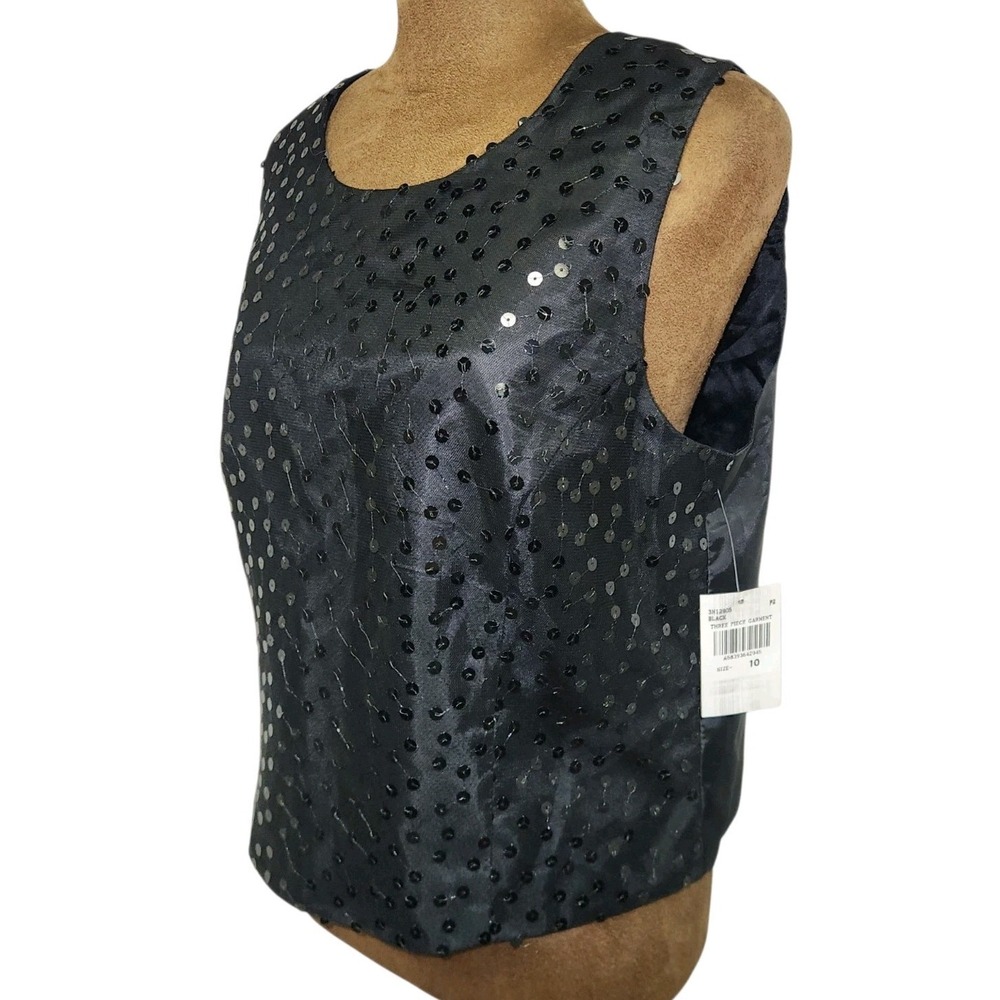 NWT Dani Max Louis Snyder Tank Top Black Sequins Crop Size 10 Women's Formal
